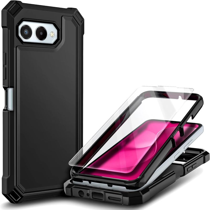 NZND Designed for T-Mobile REVVL 8 Phone Case, Black | with Screen Protector, Full-Body Shockproof Protective Rugged Impact Resist Bumper Cover - Image 1